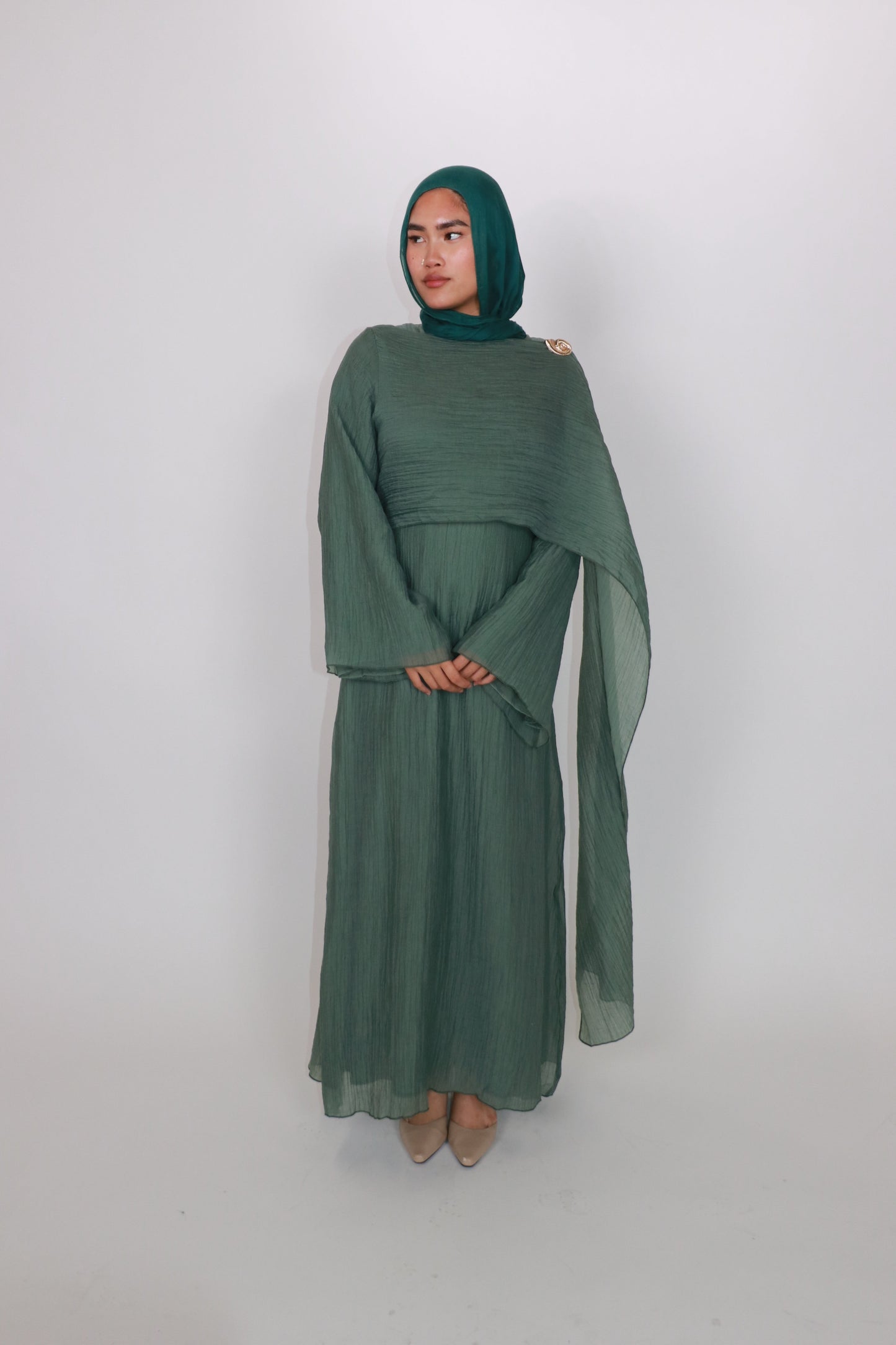 Over-the-Shoulder crinkle dress