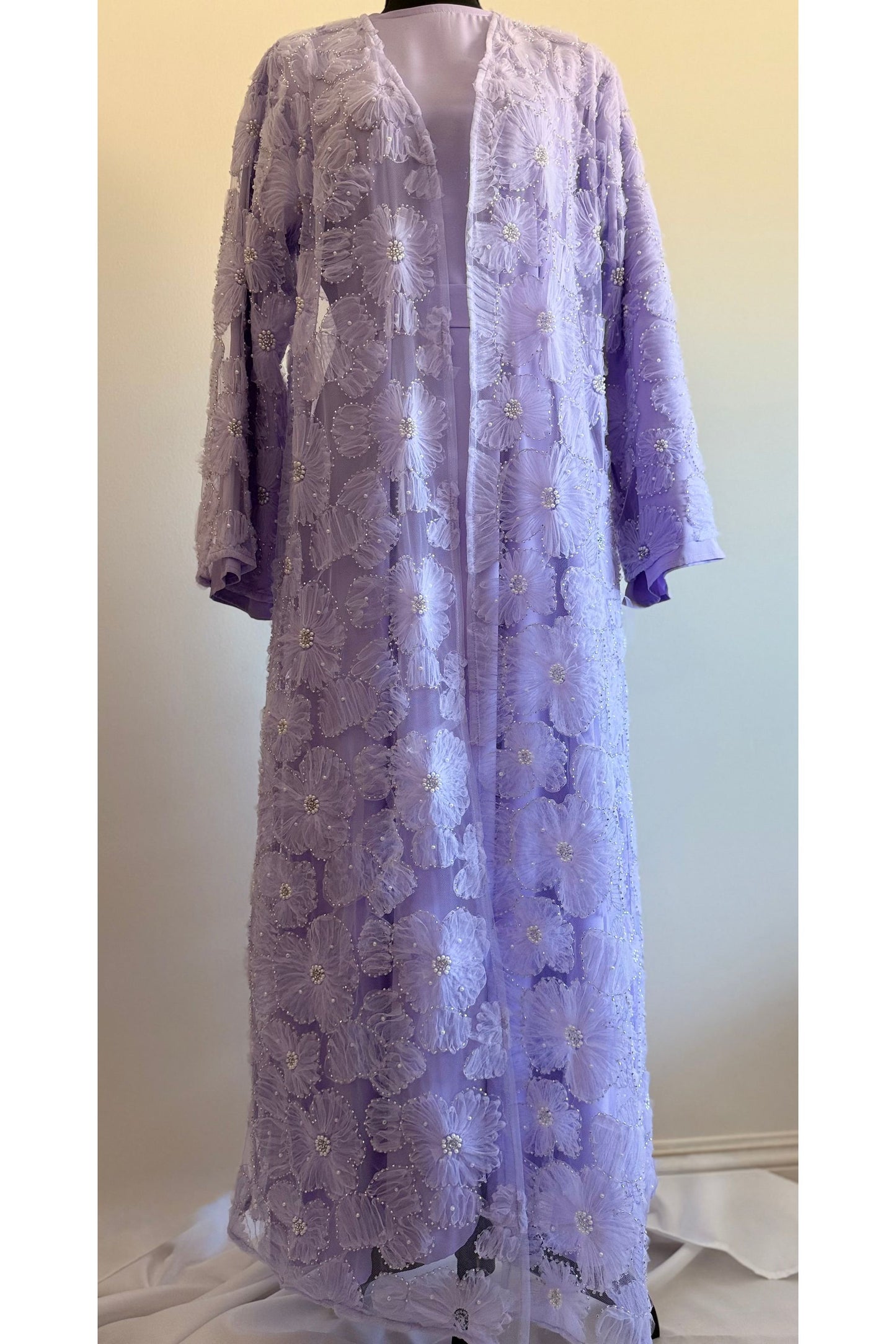 Embellished floral bead abaya