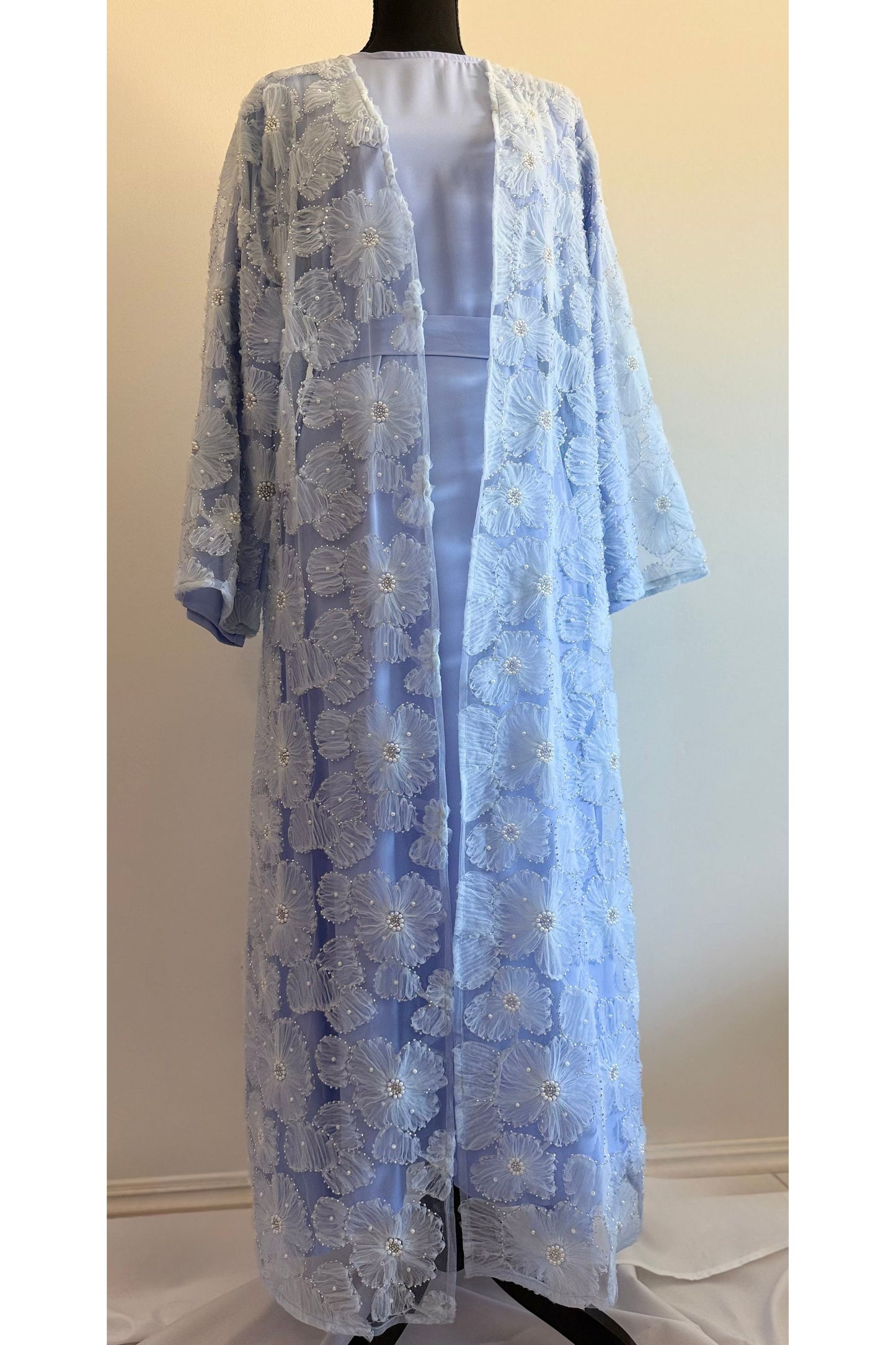 Embellished floral bead abaya