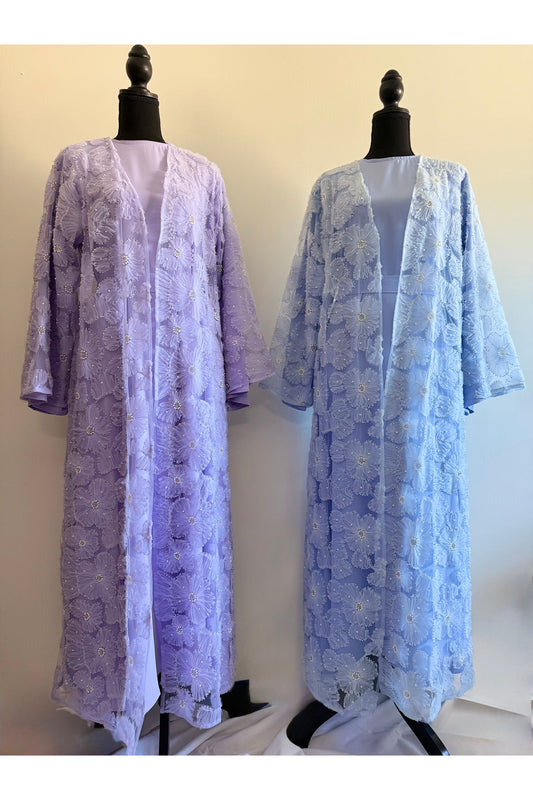 Embellished floral bead abaya