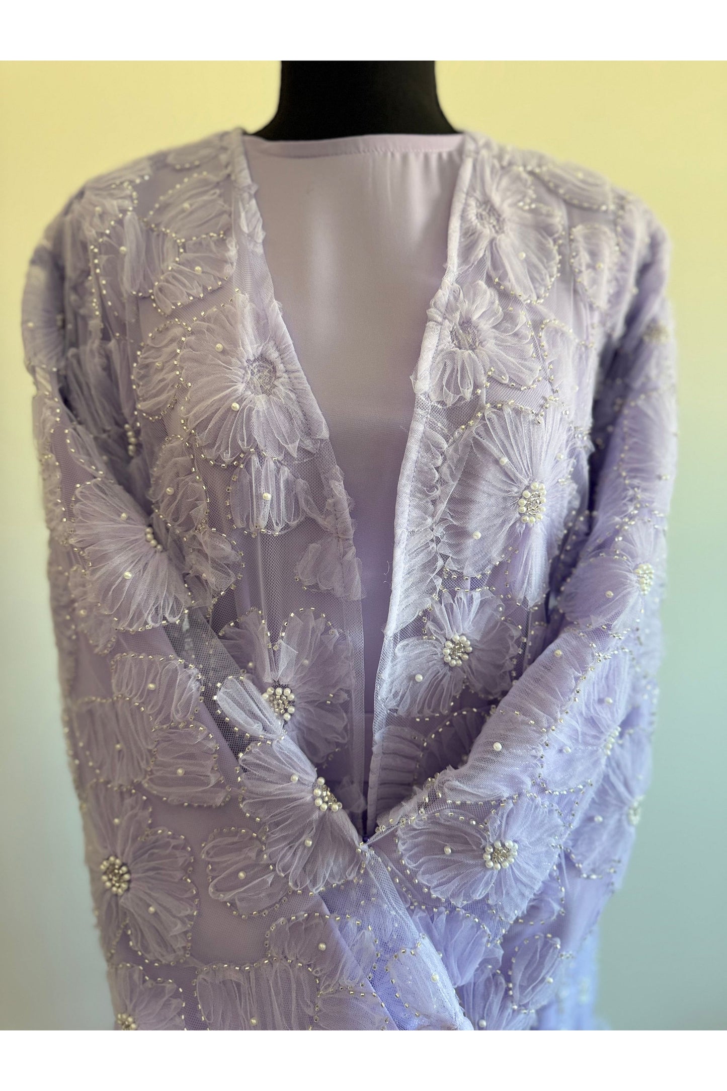 Embellished floral bead abaya