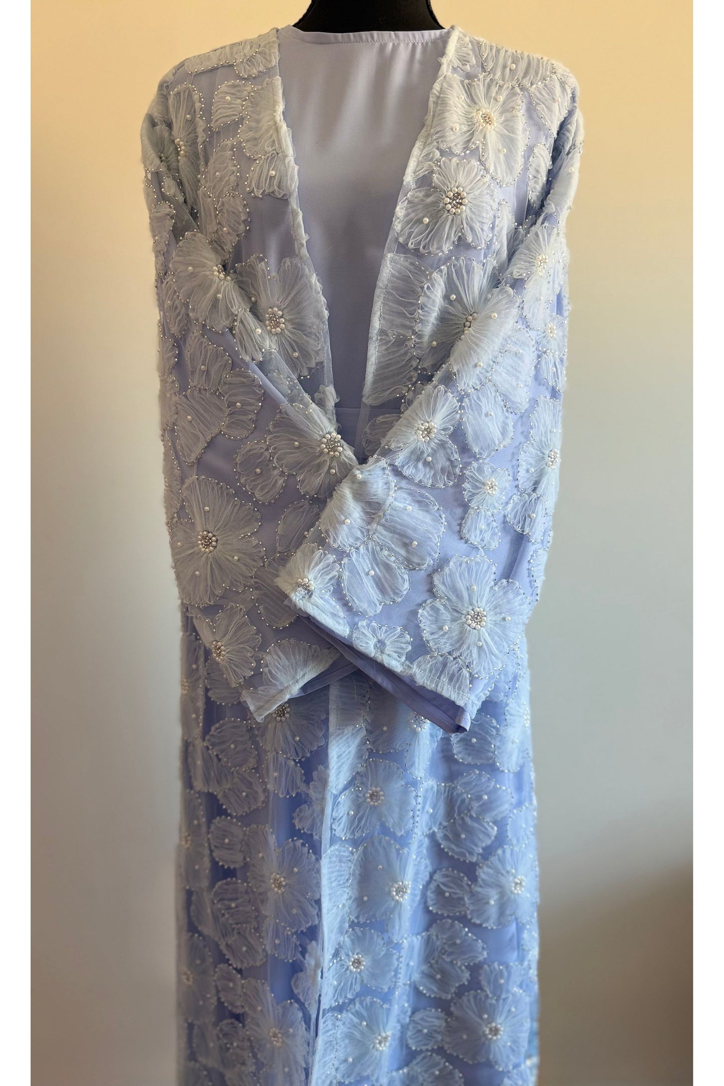 Embellished floral bead abaya