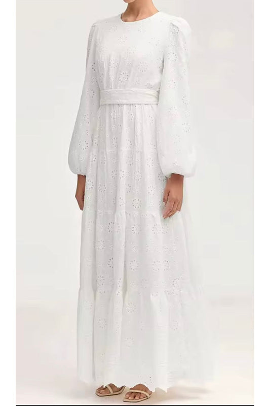 White cotton eyelet dress